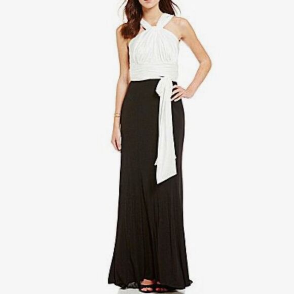 Vera Wang gorgeous twisted neck ruched ivory and black empire gown size 12 NWT - Picture 3 of 15